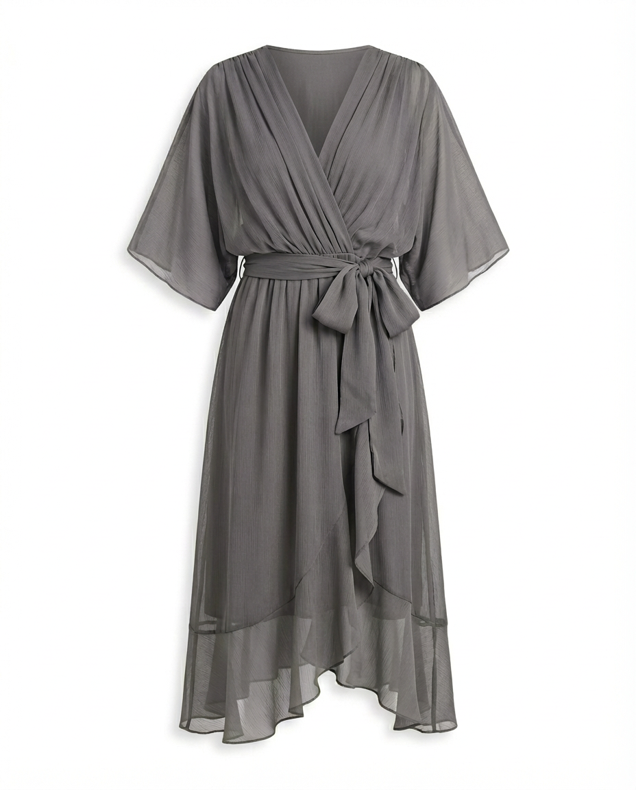 Sukienka Damska Midi Szyfonowa | Luźny Krój | Delikatny Pasek | Na Co Dzień