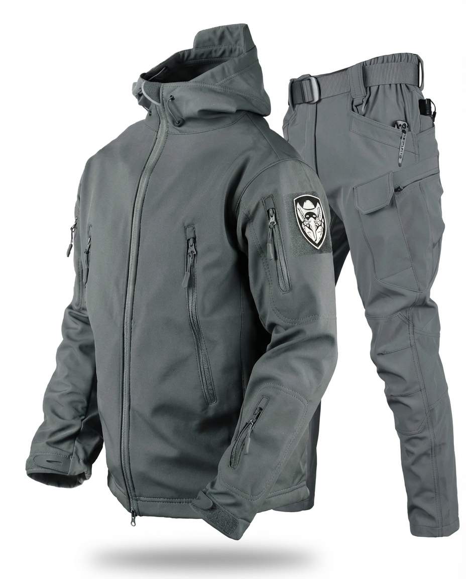 Męski Zestaw Taktyczny | Kurtka z Kapturem, Spodnie Bojówki, Wodoodporne - 7