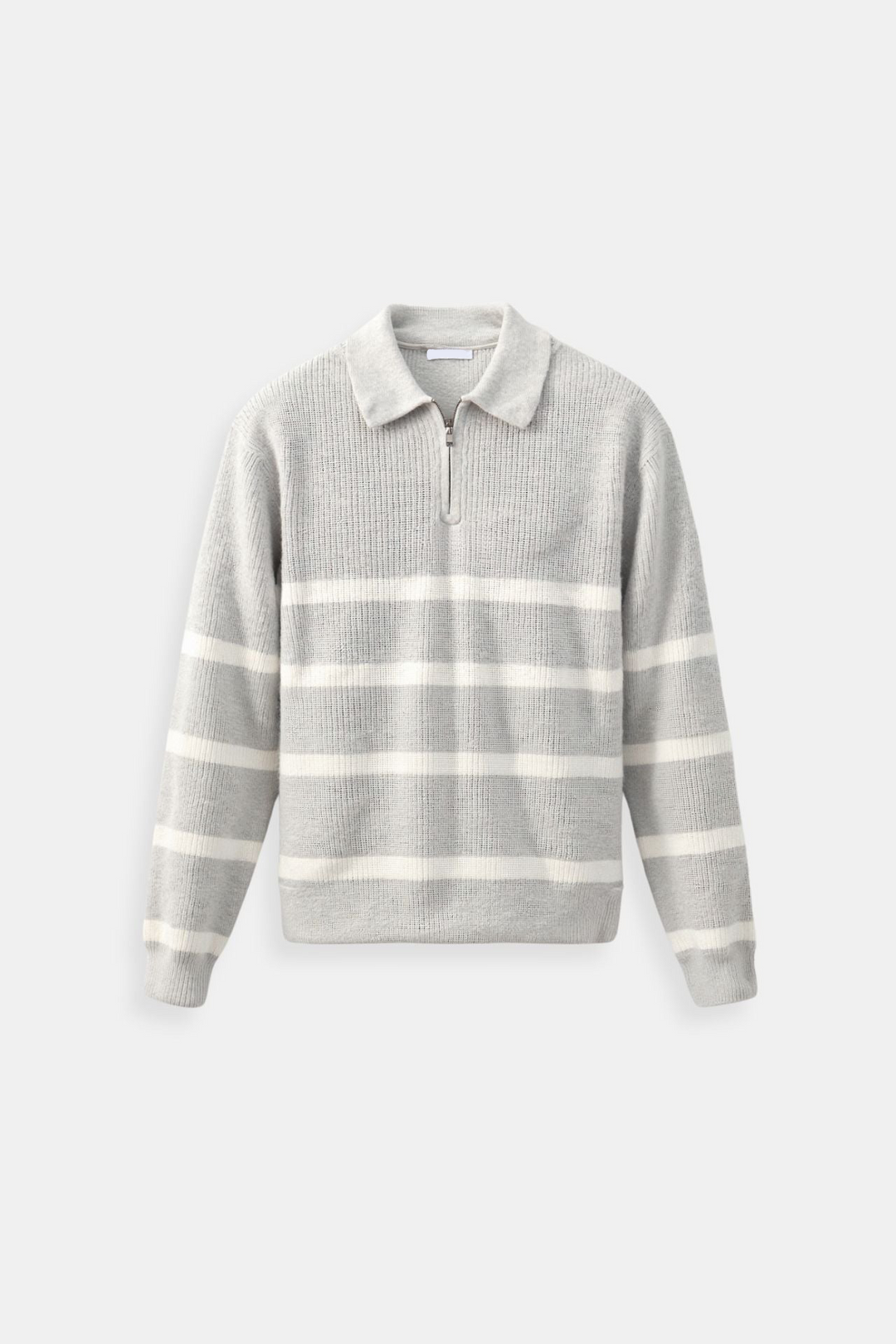 Sweter Półrozpinany w Paski | Dzianina z Kołnierzykiem | Komfort i Styl na Co Dzień