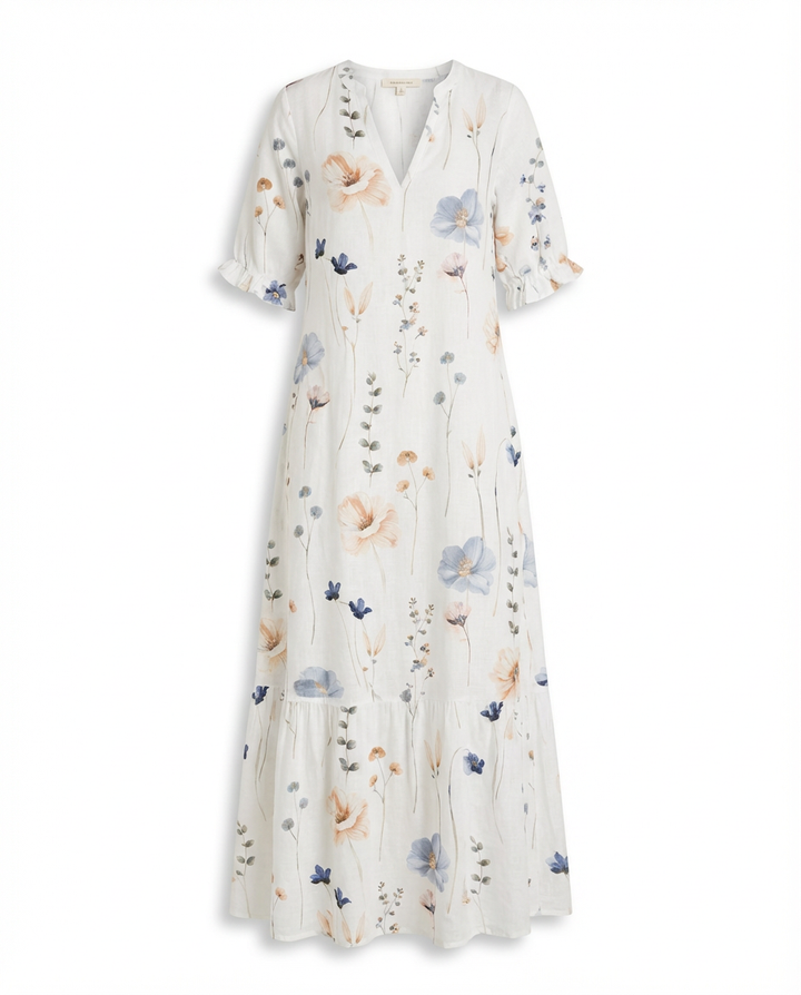 Sukienka Midi Kwiatowa | Luźny Krój | Miękka Tkanina | Na Lato