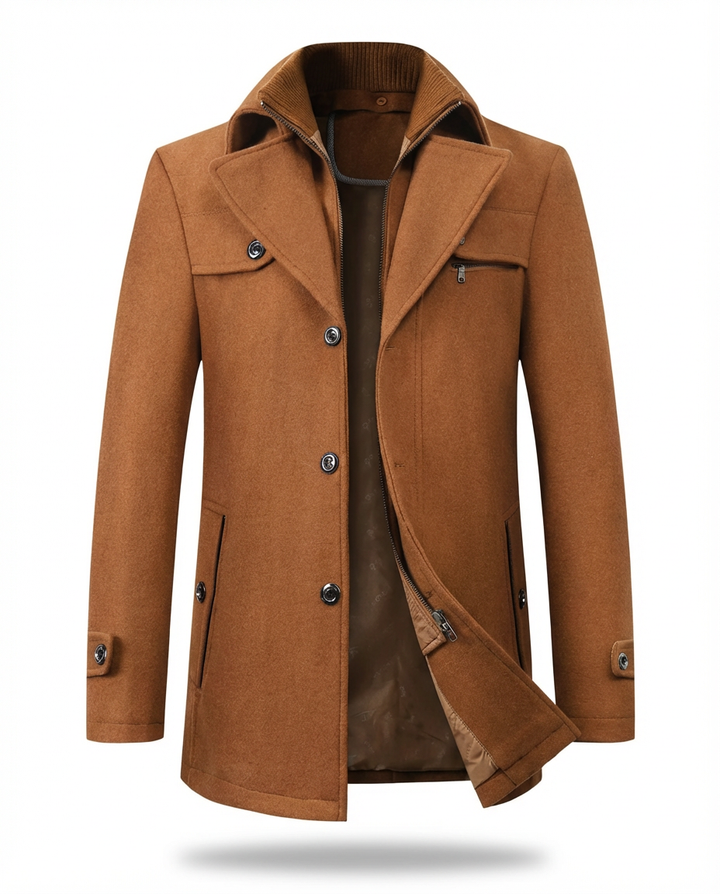 Męski Płaszcz z Podszewką i Stójką | Klasyczny Krój | Jesienno-Zimowy Styl - 1