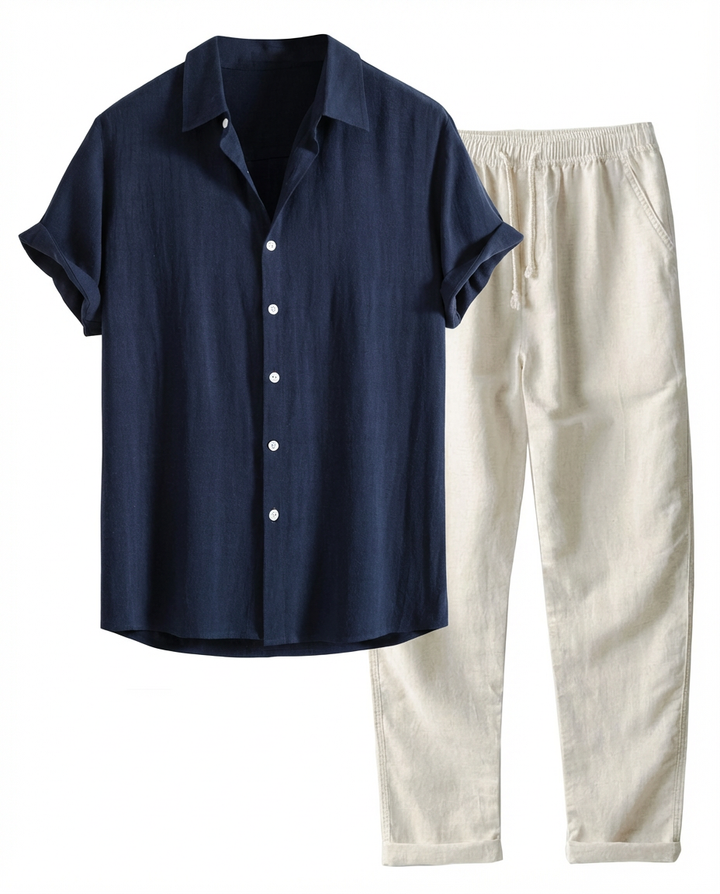 Zestaw Męski Koszula i Spodnie | Luźny Krój | Lekki Len | Na Lato