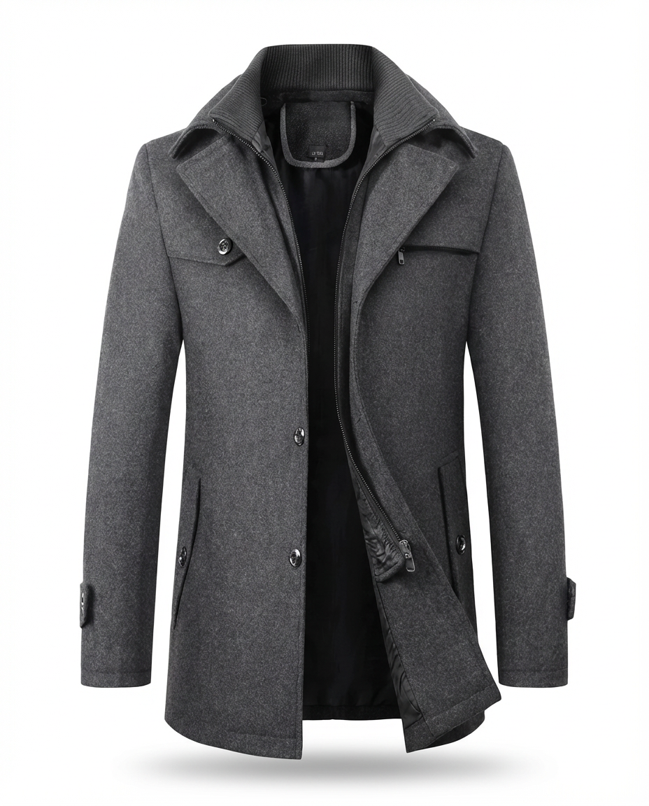 Męski Płaszcz z Podszewką i Stójką | Klasyczny Krój | Jesienno-Zimowy Styl - 11