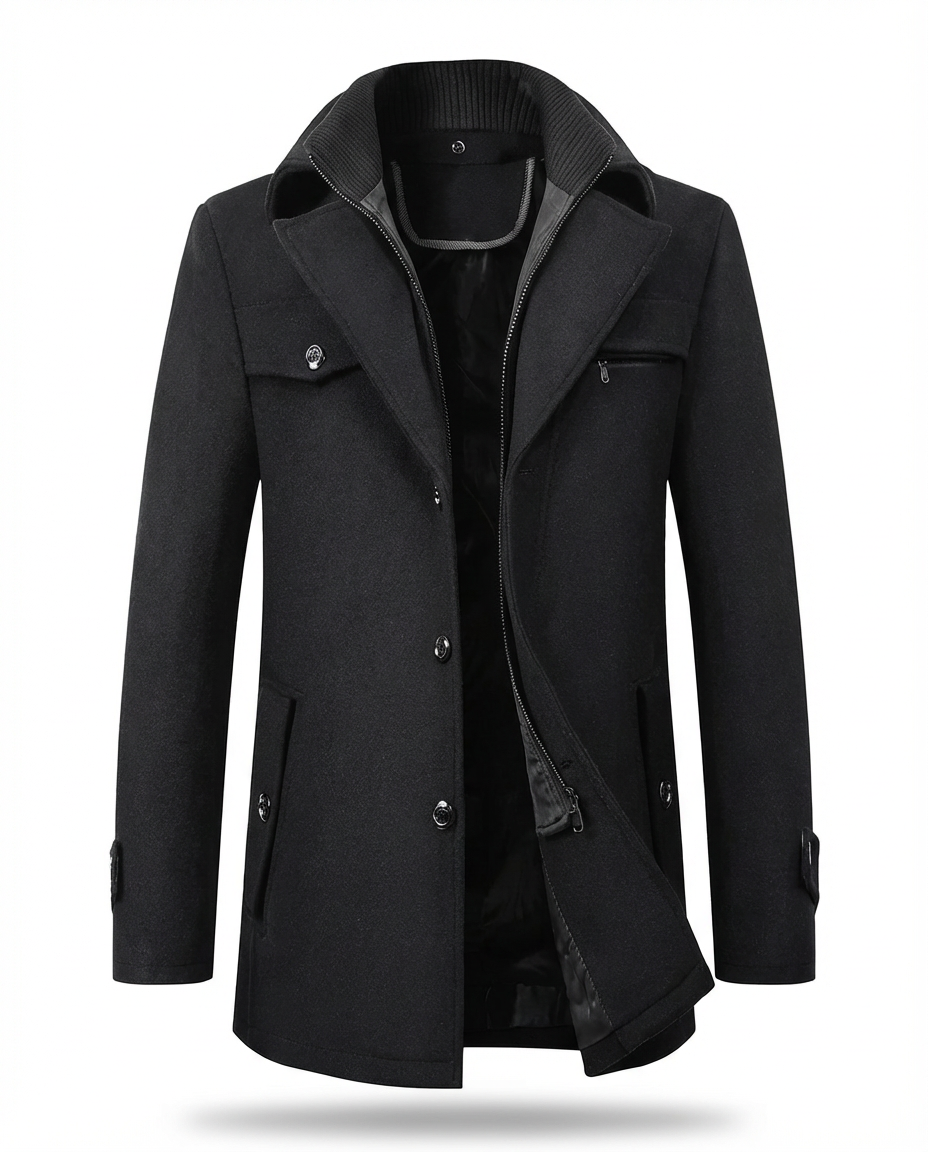 Męski Płaszcz z Podszewką i Stójką | Klasyczny Krój | Jesienno-Zimowy Styl - 10