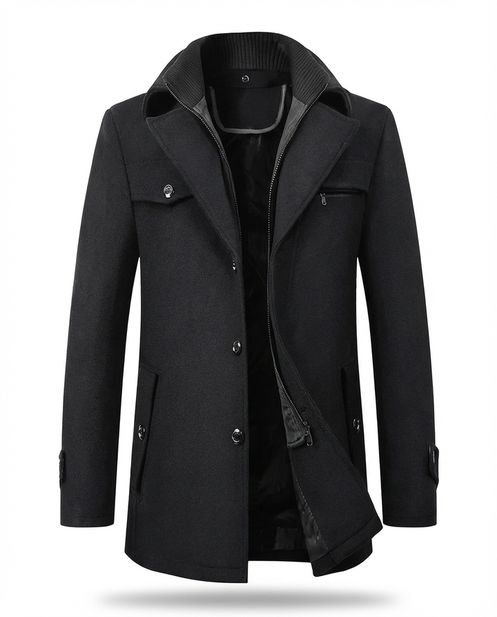 Męski Płaszcz z Podszewką i Stójką | Klasyczny Krój | Jesienno-Zimowy Styl - 10