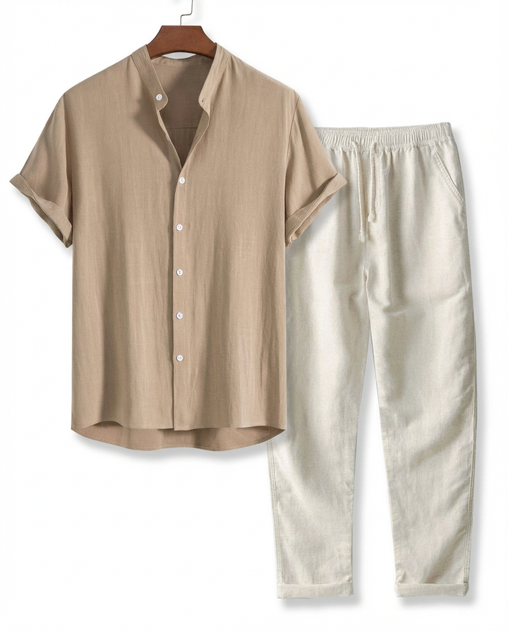 Zestaw Męski Koszula i Spodnie | Luźny Krój | Lekki Len | Na Lato