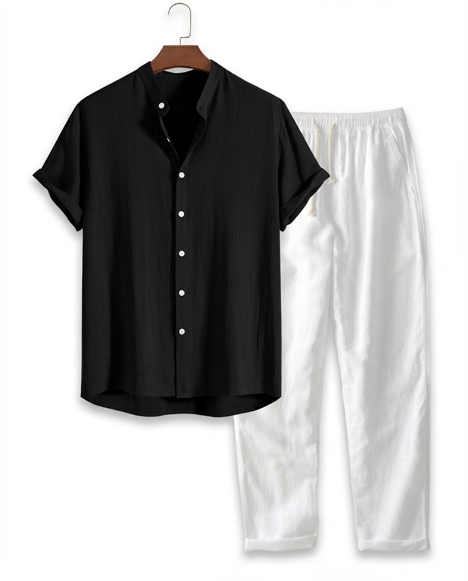 Zestaw Męski Koszula i Spodnie | Luźny Krój | Lekki Len | Na Lato