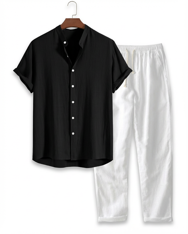 Zestaw Męski Koszula i Spodnie | Luźny Krój | Lekki Len | Na Lato