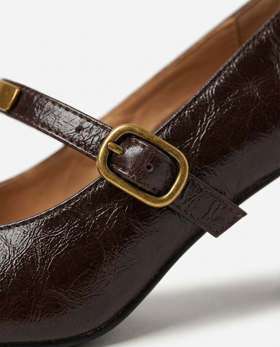 Szpilki Damskie Skórzane Mary Jane | Klasyczny Krój | Stabilny Obcas | Na Co Dzień