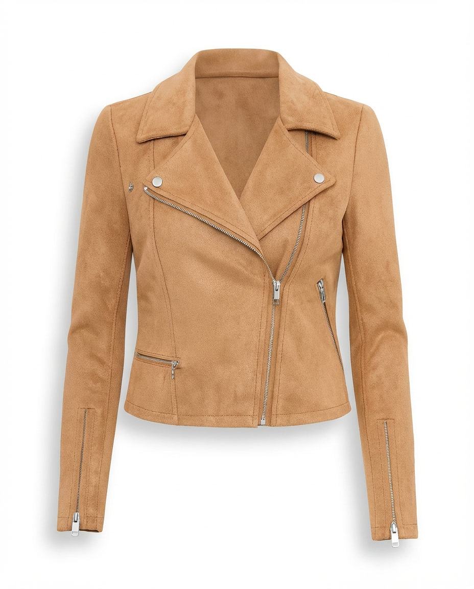 Damska Ramoneska | Skórzana Kurtka z Zamkami | Klasyczny Rockowy Styl - 9