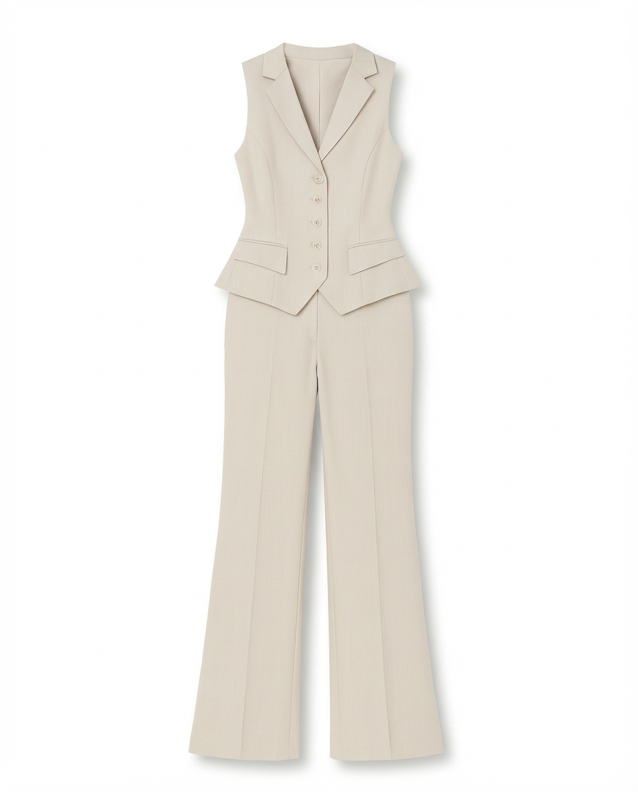 Garnitur Damski Kira | Elegancka Kamizelka i Spodnie z Szeroką Nogawką - 9