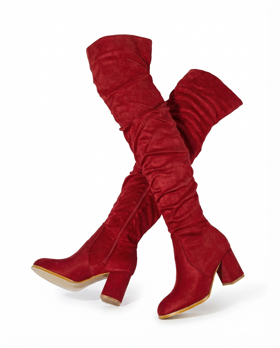 Kozaki Za Kolano Damskie | Zamszowy Efekt | Obcas Słupkowy | Styl na Jesień i Zimę - 9