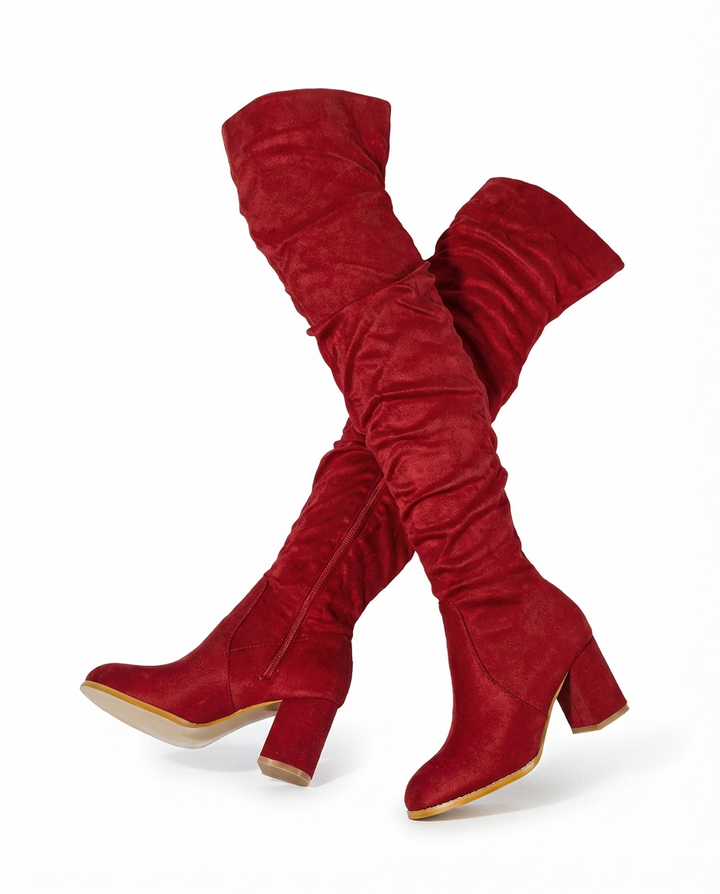 Kozaki Za Kolano Damskie | Zamszowy Efekt | Obcas Słupkowy | Styl na Jesień i Zimę - 9