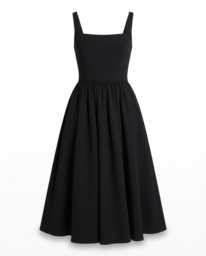 Elegancka Rozkloszowana Sukienka Midi | Bez Rękawów | Ponadczasowa i Szykowna - 1