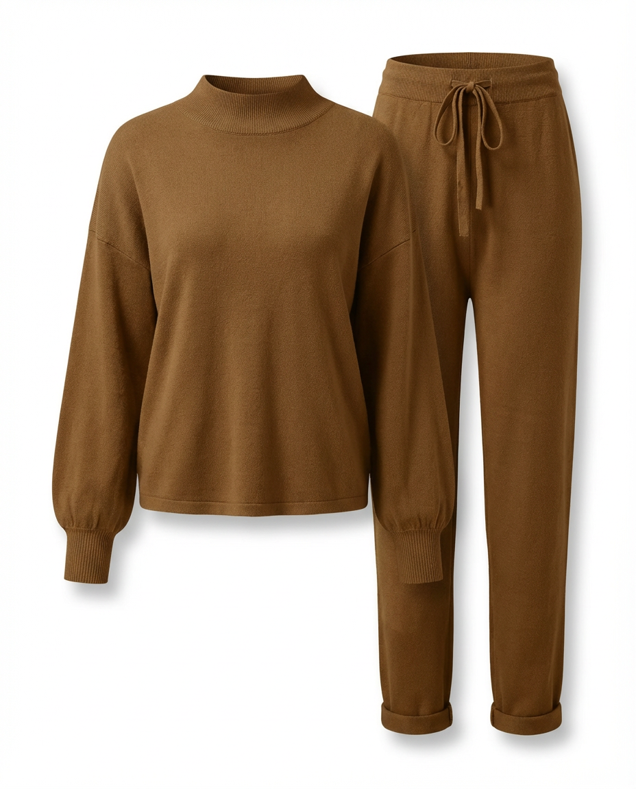 Daisy Dwuczęściowy Zestaw Domowy | Luźny Sweter z Golfem, Spodnie z Wysokim Stanem - 9