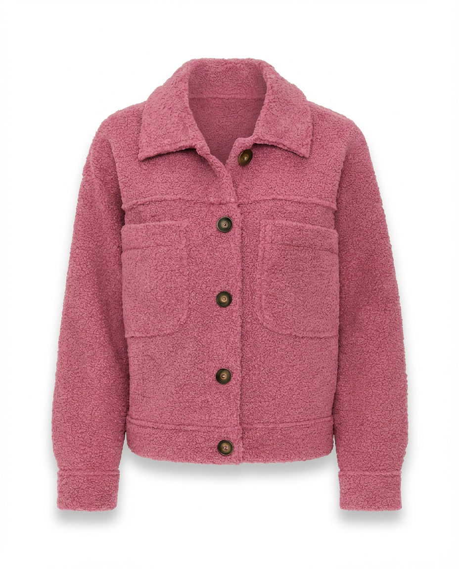 Damska Kurtka z Baranka | Krótki Fason | Guziki i Kieszenie | Styl Casual na Co Dzień - 9