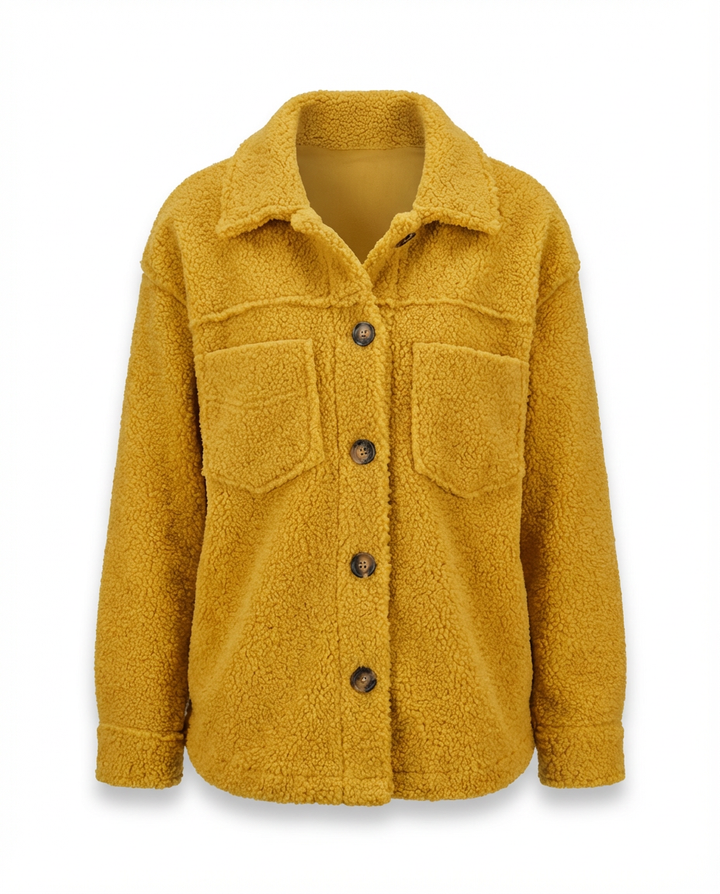 Damska Kurtka z Baranka | Krótki Fason | Guziki i Kieszenie | Styl Casual na Co Dzień - 1