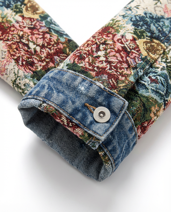 Kurtka Dżinsowa Damska Dzinsowka | Luźny Krój | Kwiatowe Detale | Na Co Dzień