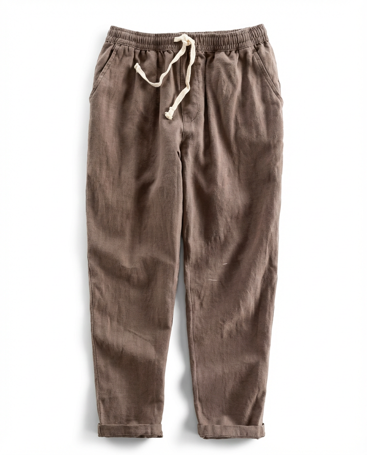 Lniane spodnie męskie | Prosty krój | Elastyczna talia | Luźne