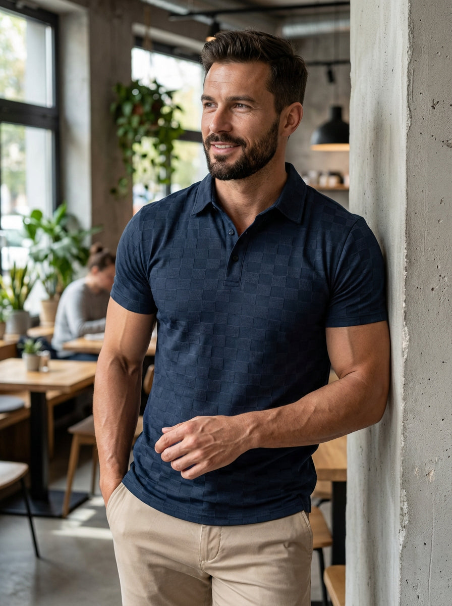 Koszulka Polo z Wzorem Szachownicy | Krótki Rękaw | Elegancka i Wygodna