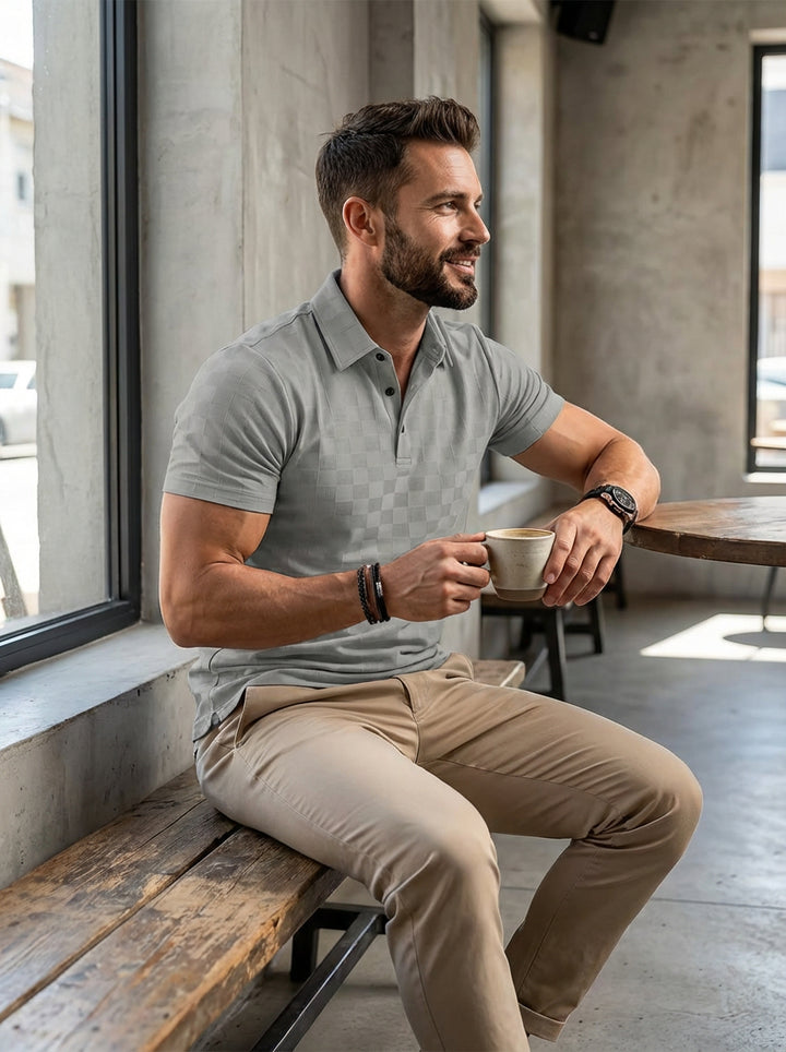 Koszulka Polo z Wzorem Szachownicy | Krótki Rękaw | Elegancka i Wygodna