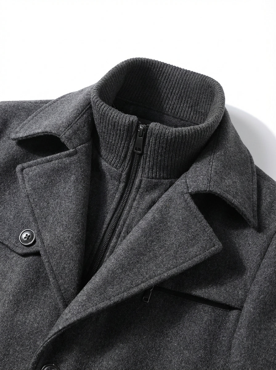 Męski Płaszcz z Podszewką i Stójką | Klasyczny Krój | Jesienno-Zimowy Styl