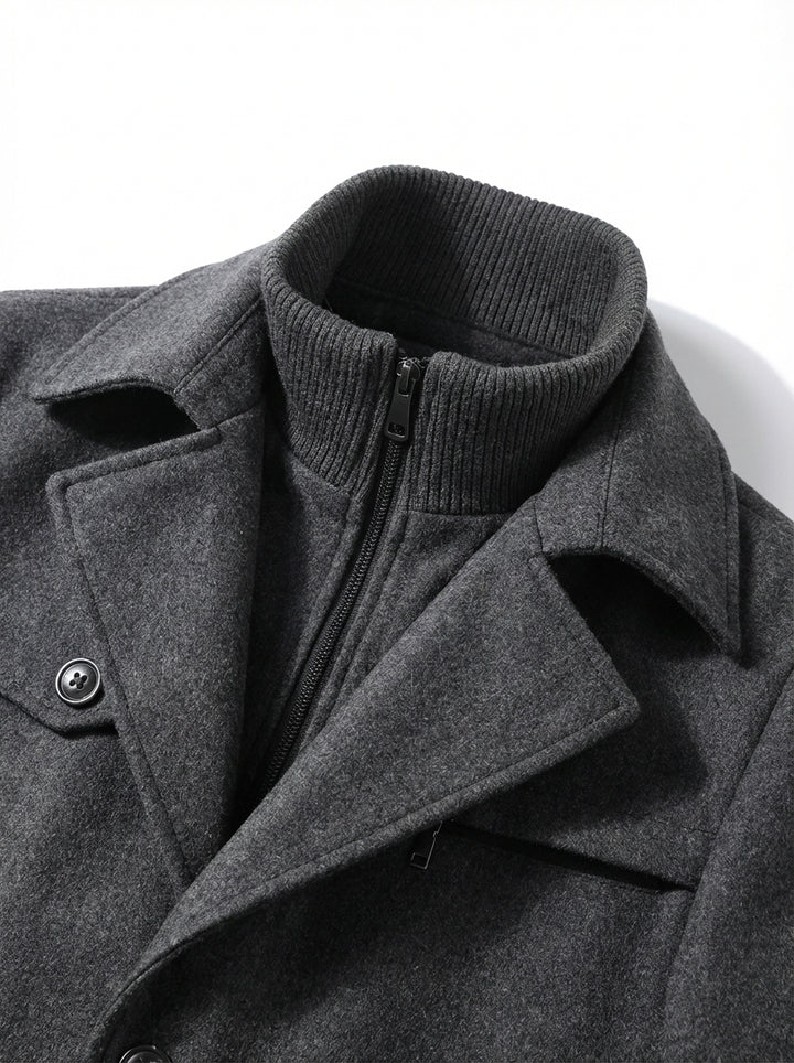 Męski Płaszcz z Podszewką i Stójką | Klasyczny Krój | Jesienno-Zimowy Styl