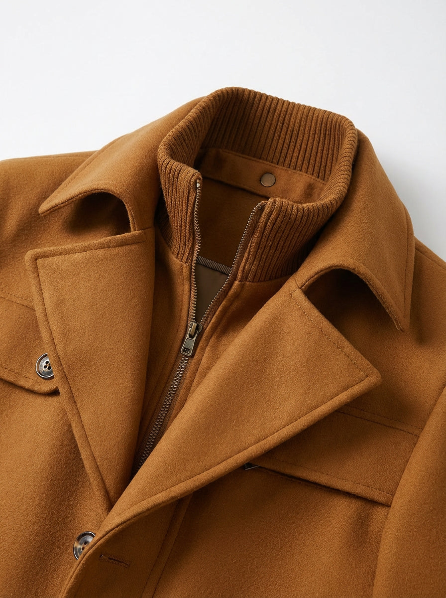 Męski Płaszcz z Podszewką i Stójką | Klasyczny Krój | Jesienno-Zimowy Styl