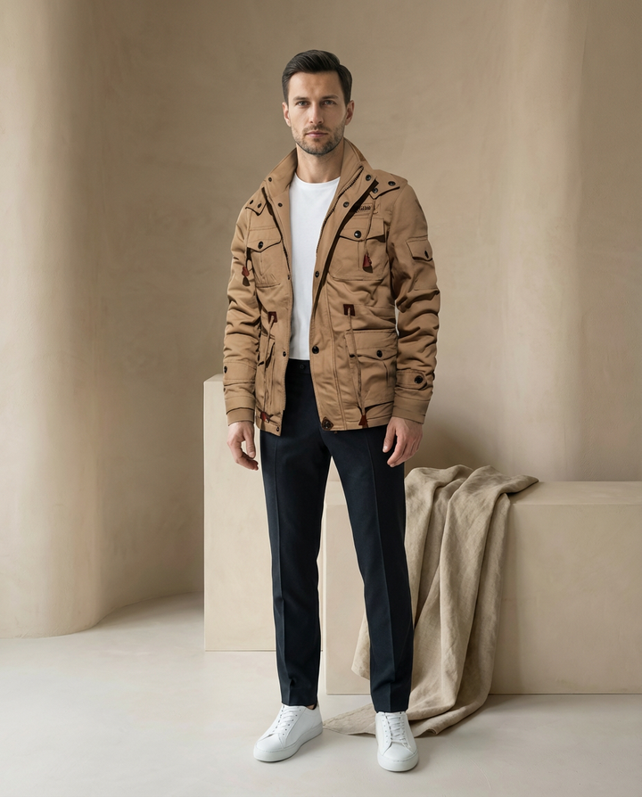 Męska Kurtka Wojskowa z Podszewką | Kieszenie Wielofunkcyjne | Styl Użytkowy - 2