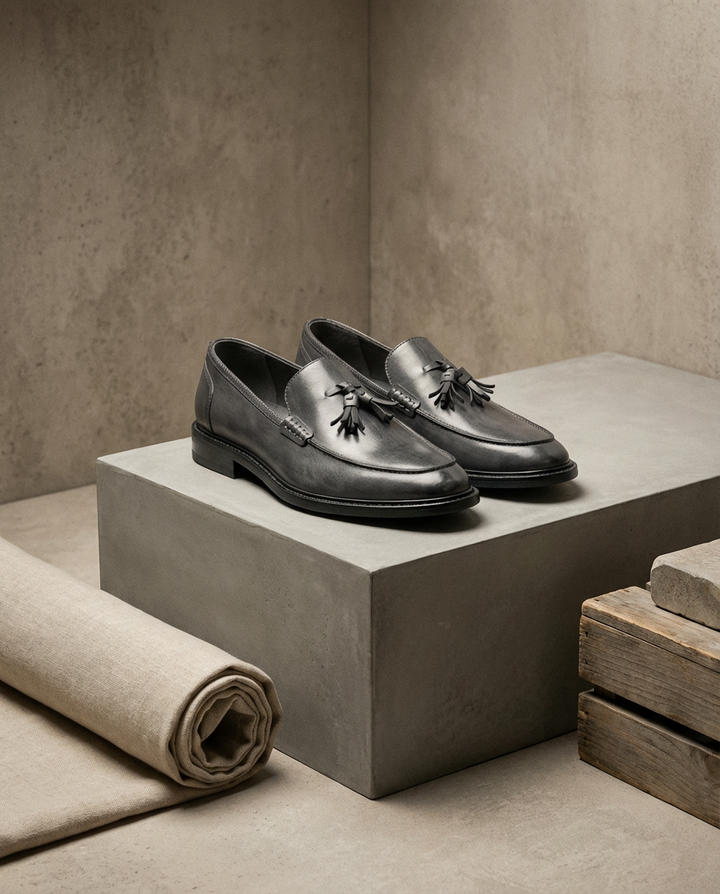 Mokasyny męskie skórzane | Klasyczny krój | Frędzle | Do pracy i na co dzień