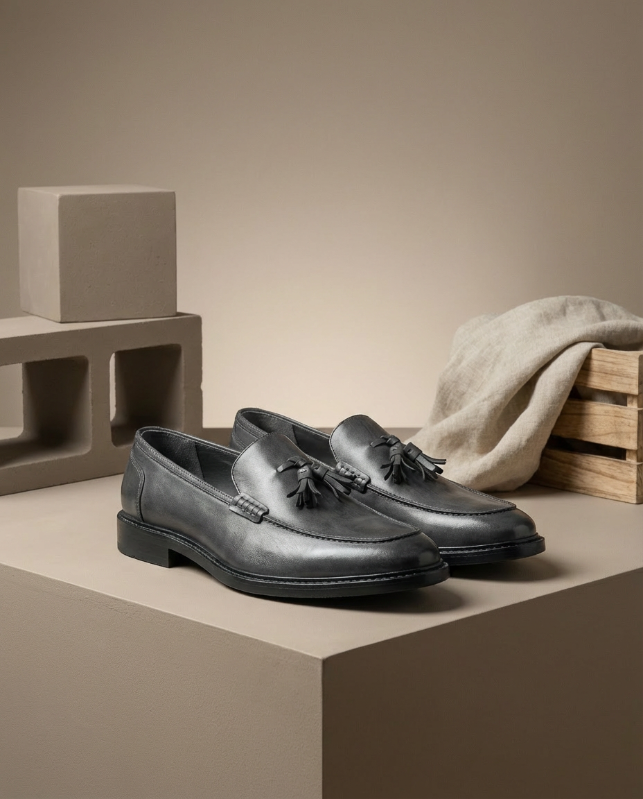 Mokasyny męskie skórzane | Klasyczny krój | Frędzle | Do pracy i na co dzień