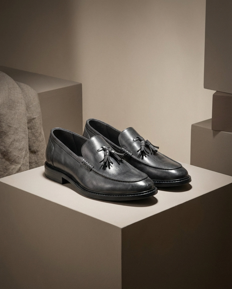 Mokasyny męskie skórzane | Klasyczny krój | Frędzle | Do pracy i na co dzień