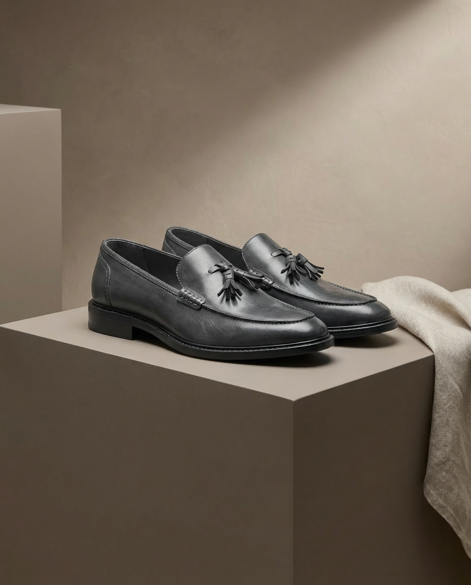 Mokasyny męskie skórzane | Klasyczny krój | Frędzle | Do pracy i na co dzień