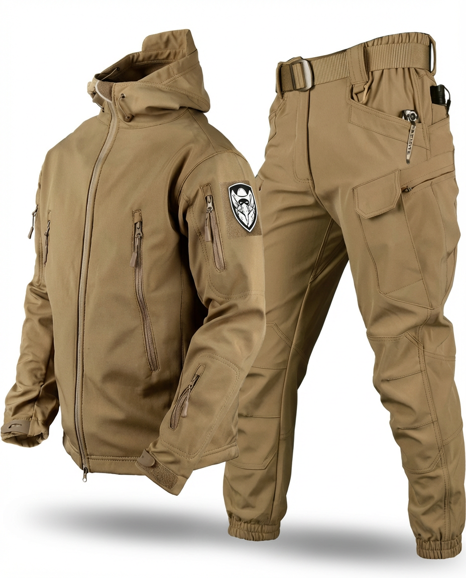 Męski Zestaw Taktyczny | Kurtka z Kapturem, Spodnie Bojówki, Wodoodporne - 8