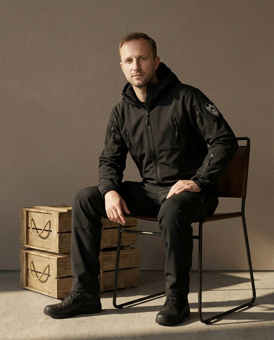 Męski Zestaw Taktyczny | Kurtka z Kapturem, Spodnie Bojówki, Wodoodporne - 4