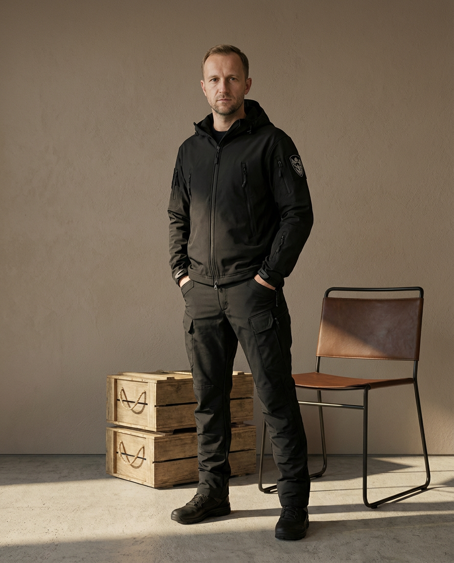 Męski Zestaw Taktyczny | Kurtka z Kapturem, Spodnie Bojówki, Wodoodporne - 3