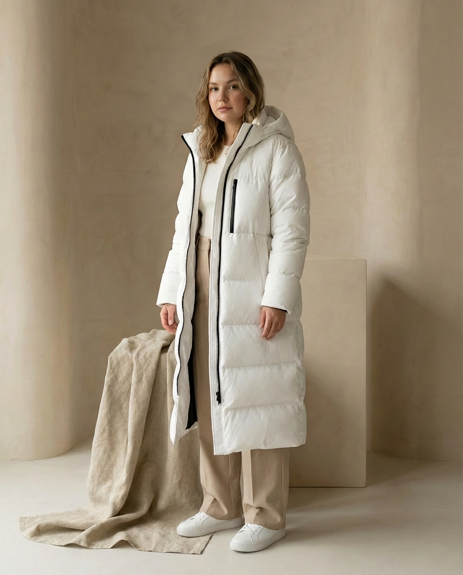 Długa Pikowana Kurtka z Kapturem | Oversize | Zimowy Komfort - 2