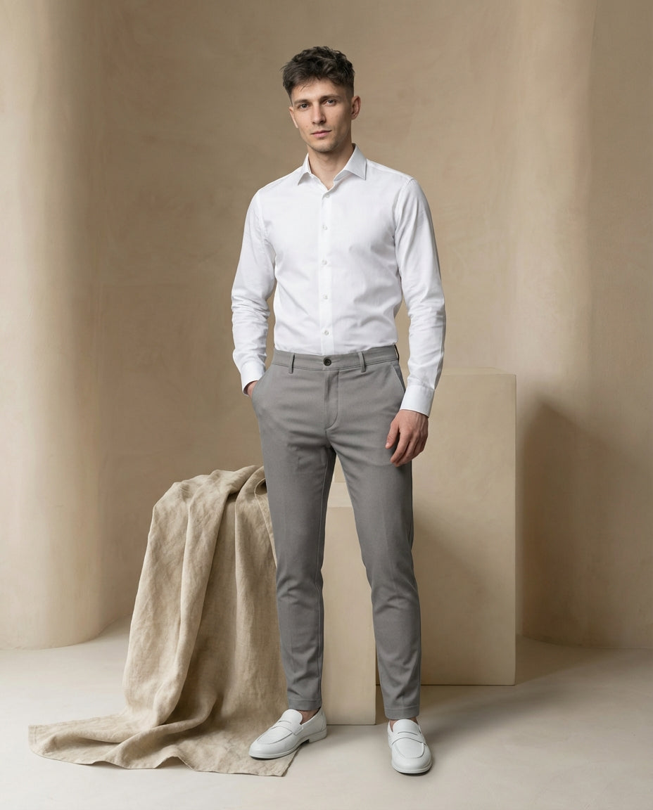 Spodnie Męskie Klasyczne | Dopasowany Krój | Płaski Przód | Do Pracy i na Spotkania