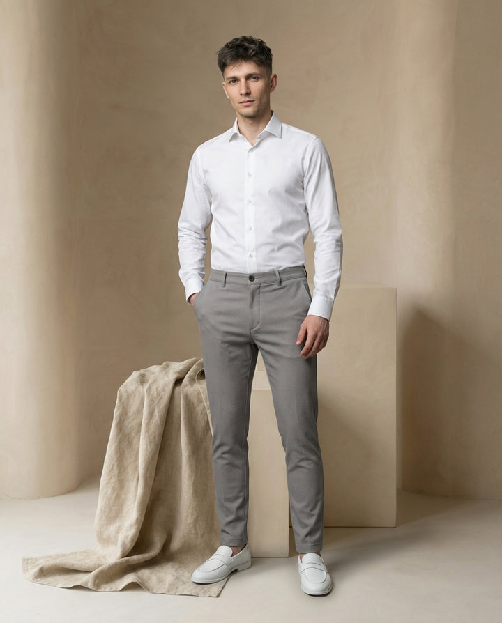 Spodnie Męskie Klasyczne | Dopasowany Krój | Płaski Przód | Do Pracy i na Spotkania