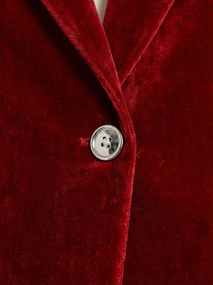 Damska Marynarka z Aksamitu | Klasyczny Krój | Jednorzędowe Zapięcie