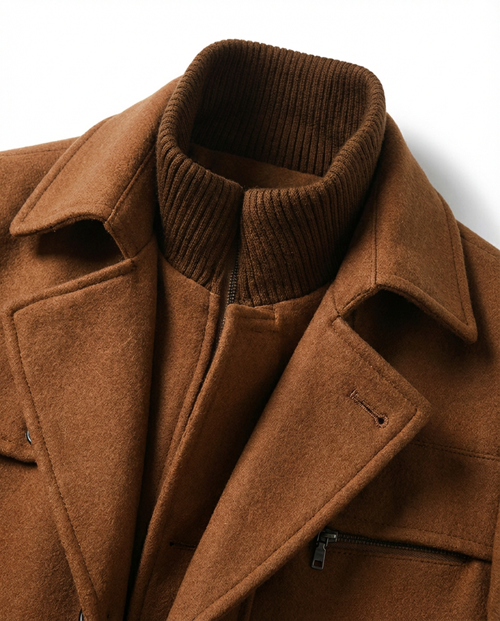 Męski Płaszcz z Podszewką i Stójką | Klasyczny Krój | Jesienno-Zimowy Styl - 8