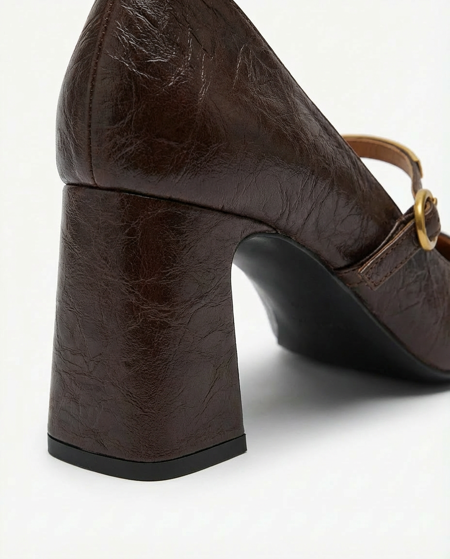 Szpilki Damskie Skórzane Mary Jane | Klasyczny Krój | Stabilny Obcas | Na Co Dzień