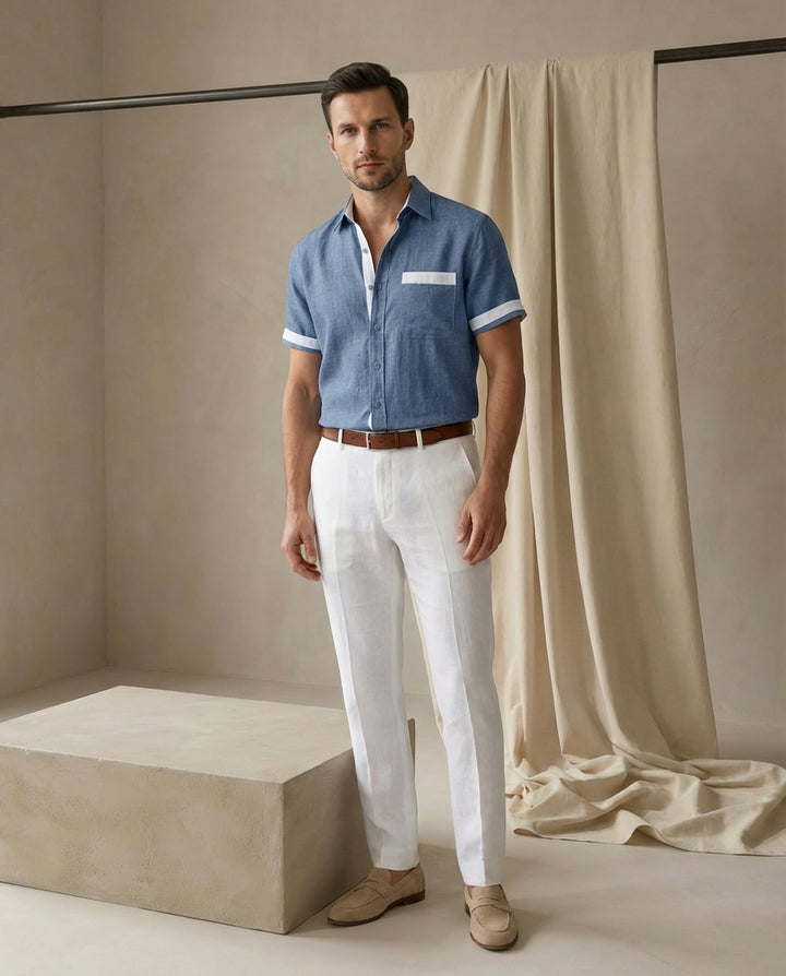 Koszula Męska Lniana | Klasyczny Krój | Oddychający Materiał | Na Co Dzień