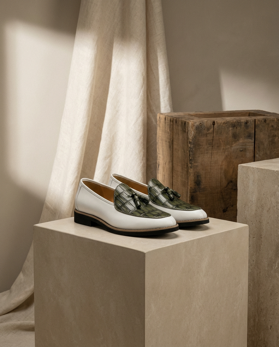 Mokasyny męskie skórzane | Klasyczny krój | Frędzle i wytłoczony wzór | Na co dzień