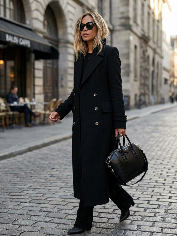 Płaszcz Damski Dwurzędowy | Długość Maxi | Klasyczny Kołnierz | Strukturalny Krój