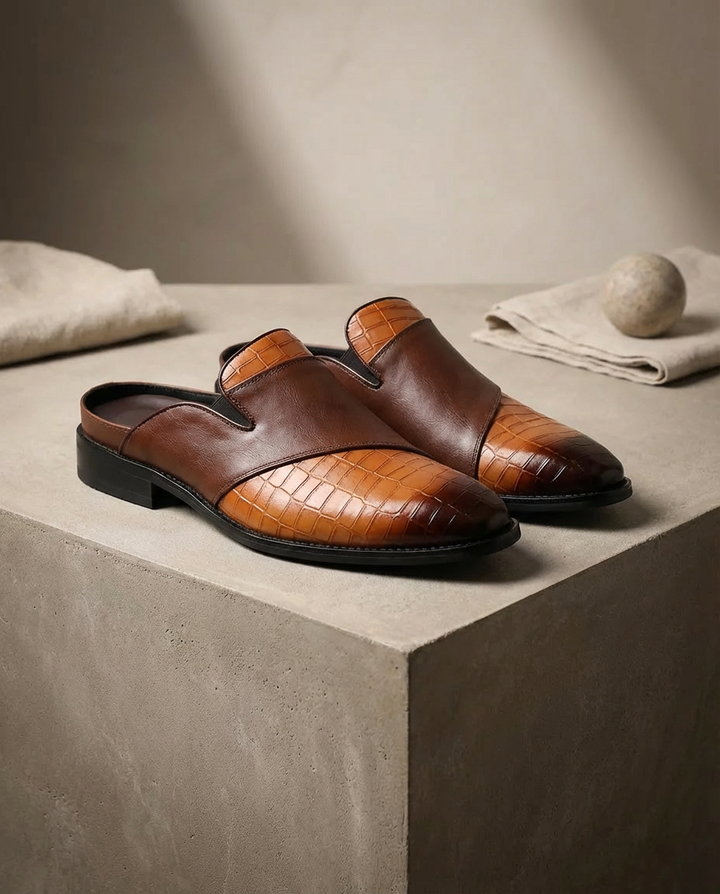 Buty Mule Męskie Stylowe | Wsuwana Konstrukcja | Teksturowana Cholewka | Na Wiosnę i Lato