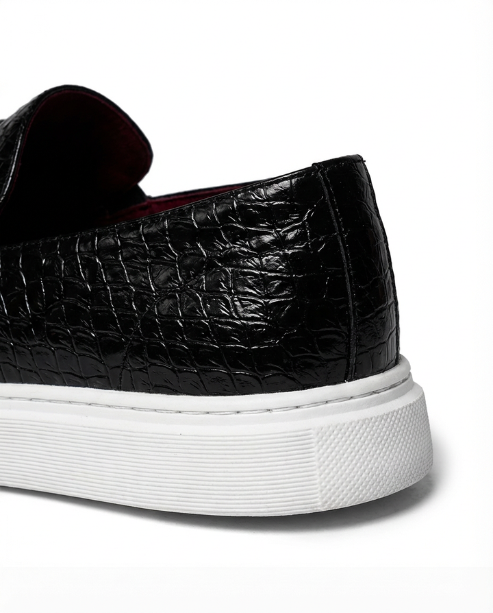 Mokasyny męskie skórzane | Klasyczny krój | Tłoczony wzór węża | Na co dzień