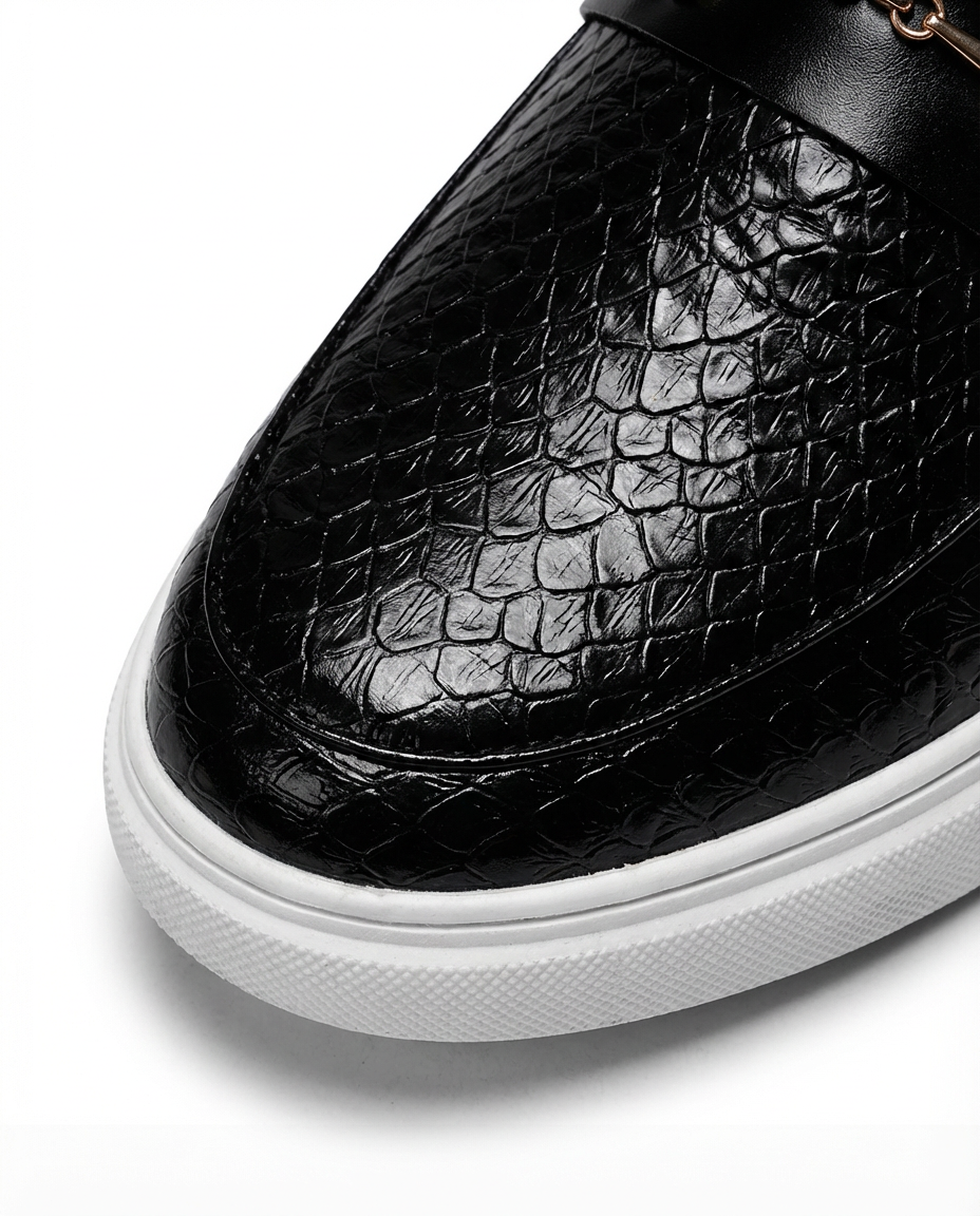 Mokasyny męskie skórzane | Klasyczny krój | Tłoczony wzór węża | Na co dzień