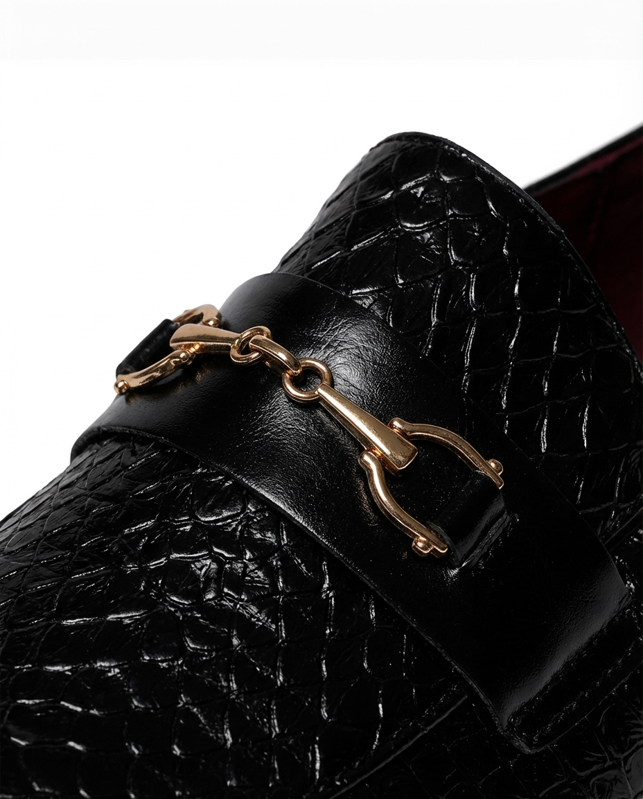 Mokasyny męskie skórzane | Klasyczny krój | Tłoczony wzór węża | Na co dzień