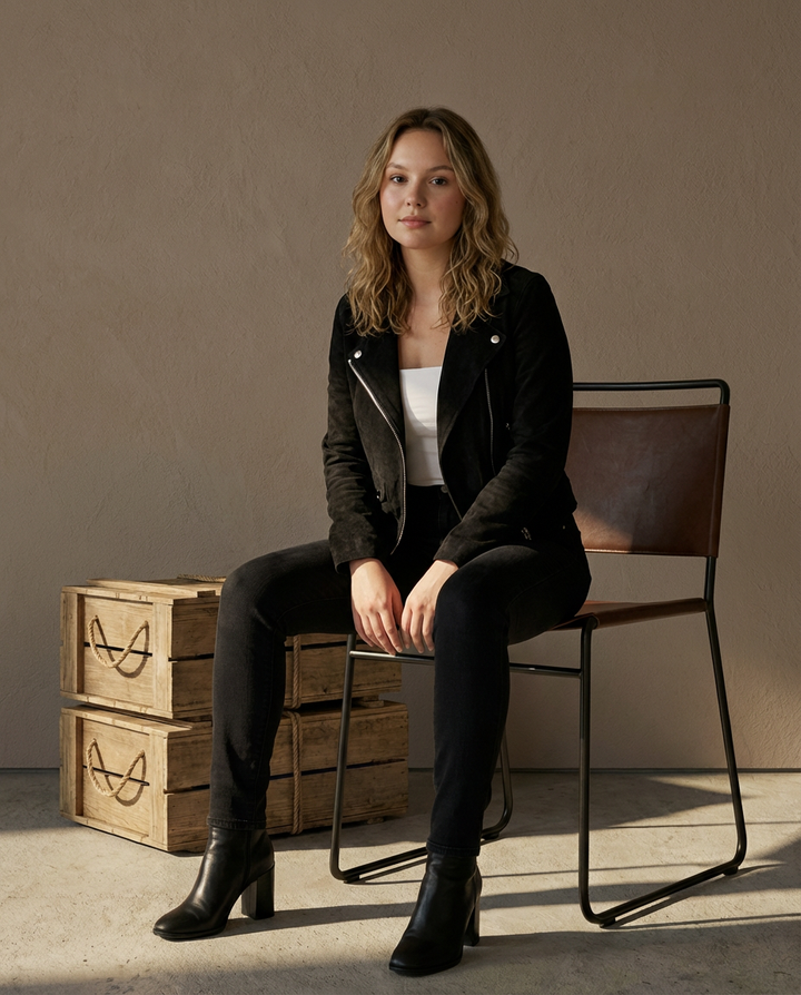 Damska Ramoneska | Skórzana Kurtka z Zamkami | Klasyczny Rockowy Styl - 4